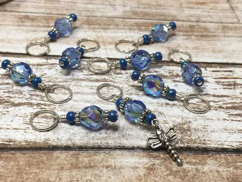 Vista 2 de Dragonfly Beaded Stitch Marker Charm Set for Knitting Women, Progress Keeper for Fiber Artists