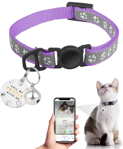 Vista 8 de Collar de Gato con Liberación de Seguridad con Etiqueta de Nombre de Código QR, Collares Reflectantes para Gatitos con Cascabel, Etiqueta