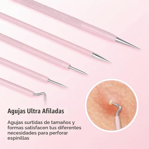 Vista 8 de MORGLES Herramientas para eliminar puntos negros, 15 piezas, kit de herramientas para reventar espinillas, extractor de espinillas de comedón