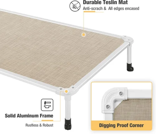 Vista 5 de Veehoo Cama elevada para perros a prueba de mordidas - Cuna elevada refrescante para mascotas - Marco de aluminio plateado y tela de malla