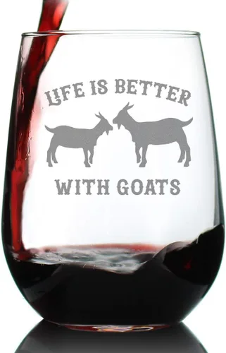 Vista 6 de Custom Life Is Better With Goats - Personalized Stemless Wine Glass - Funny Farm Animal Themed Decor and Gifts - Large 17 Ounce - Customized Wine
