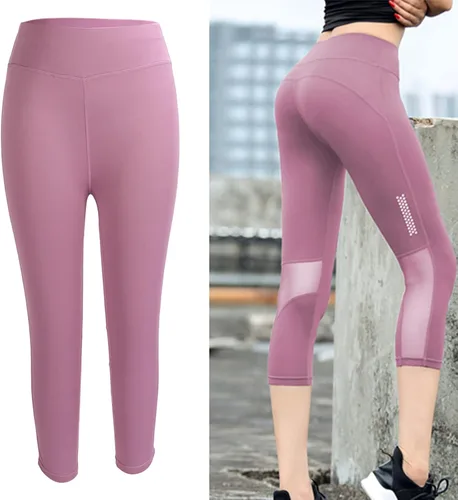Vista 2 de Pantalones de yoga de cintura alta para mujer, leggings deportivos, leggings deportivos transpirables recortados, levantamiento de glúteos