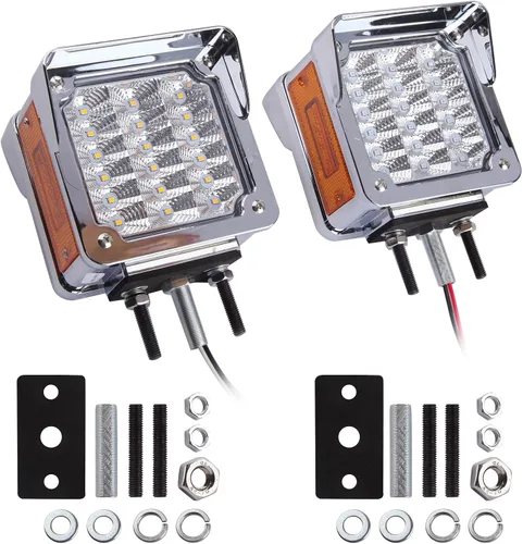 Vista 2 de Konrali Juego de 2 luces de señal de giro de pedestal LED de doble cara para remolque, lentes transparentes, 39 LED con viseras cromadas, luces