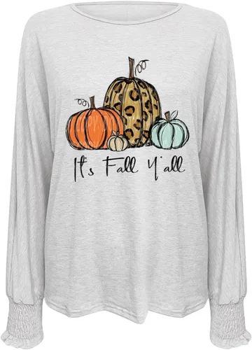Vista 5 de Pumpkin Tops for Women Fashion Casual Long Sleeve Basic Shirt Round Neck Casual T-Shirts Fall Lightweight Pullover