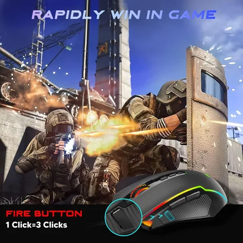 Vista 4 de Redragon Mouse para juegos, mouse para juegos con cable con retroiluminación RGB, 8000 DPI ajustable, mouse con 9 botones macro programables y botón