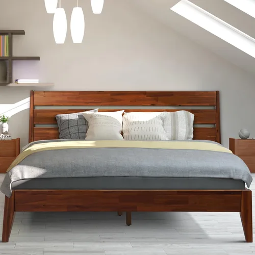 Vista 10 de Acacia Emery - Marco de cama con cabecero, cama de plataforma de madera 100% maciza, estilo de cama escandinavo con todos los colchones Americano
