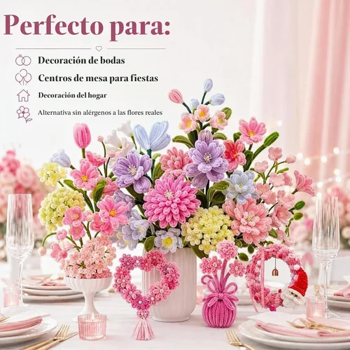 Vista 6 de Kit de flores de limpiador de tuberías rosas de 976 piezas, tallos Color rosa