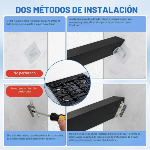 Vista 4 de Kit para rellenar hueco trasero de estufa deslizable de 30", W10113901A, Tira de relleno triangular universal para hueco de estufa, Kit de molduras