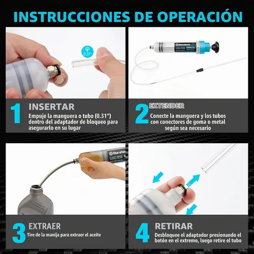 Vista 7 de DURATECH Extractor de Líquido Automotriz de 200CC, Bomba de Líquido con Tubos de Extensión Largos, Jeringa de Aceite con Potente Succión, Bomba