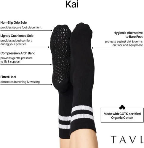 Vista 2 de TAVI Kai Fashion Crew Grip Calcetines Para zapatilla Barre, Pilates y Yoga con empuñaduras para mujeres y hombres