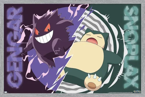 Vista 16 de Trends International Pokémon - Póster de pared de batalla de Gengar Snorlax, 22.4 pulgadas de largo x 14.7 pulgadas, versión enmarcada de madera