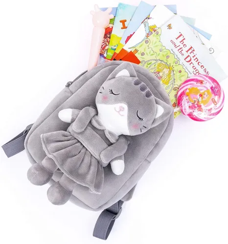 Vista 5 de Lazada Mochila para niños pequeños, juguetes de animales de peluche, mochila pequeña, color gris, 9.5 pulgadas