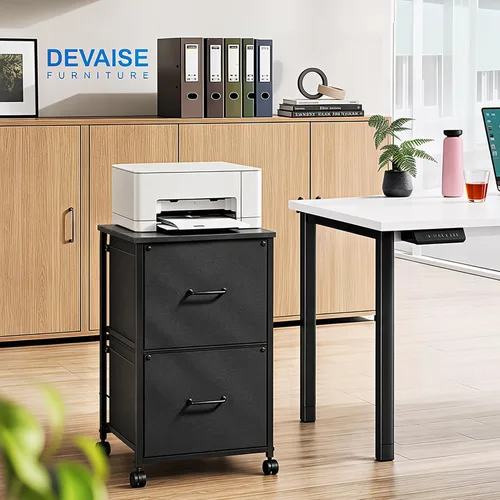 Vista 2 de DEVAISE Archivador móvil de 2 cajones, soporte de impresora rodante Negro