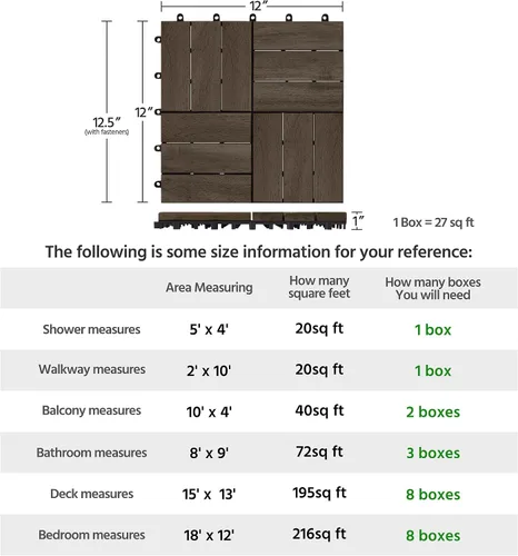 Vista 3 de Yaheetech 27 azulejos de madera de acacia entrelazados para patio Negro