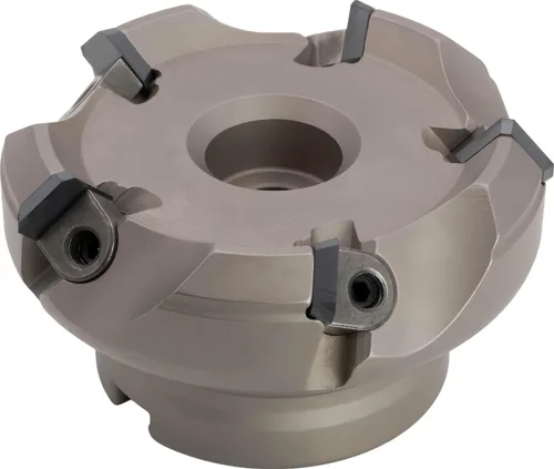 Vista 4 de Molino de cara indexable (carcasa) de 2" 45°, diámetro del orificio del eje de 3/4", 3 flautas, con 3 piezas de inserciones de carburo SEAN42