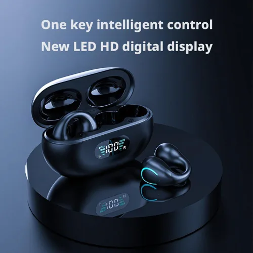 Vista 2 de Auriculares inalámbricos de oreja abierta Bluetooth con clip en mini auriculares estuche de carga para auriculares deportivos de conducción ósea