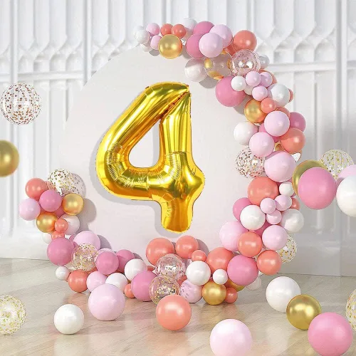 Vista 6 de Globo de números de 40 pulgadas, globos dorados del número 4, globos dorados de aluminio grandes de cumpleaños, fiesta de cumpleaños, graduación