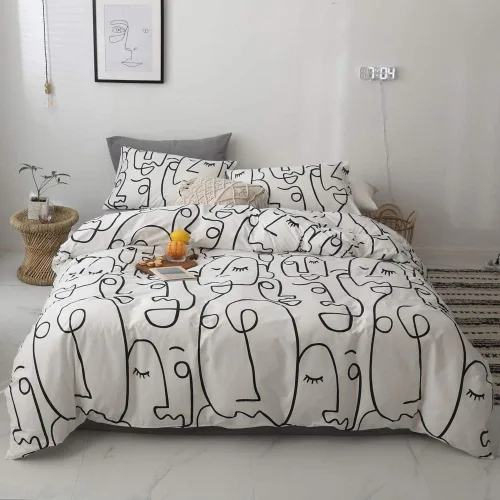 Vista 12 de Juego de funda de edredón de gatos, tamaño individual, ropa de cama 100% algodón, varios patrones de gatos de dibujos animados impresos en blanco