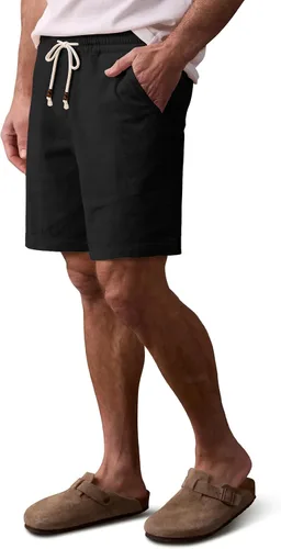 Vista 9 de Comdecevis Pantalones cortos de lino y algodón elástico para hombre, de 7 pulgadas, casuales, ligeros, para verano, playa, con cintura elástica