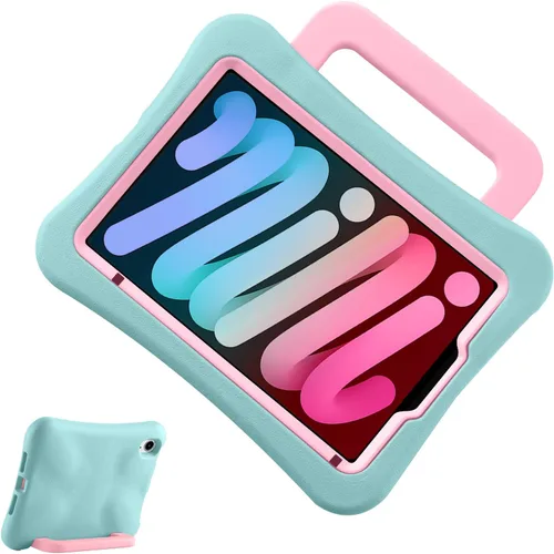 Vista 19 de Funda para Niños para iPad mini 7 (A17 Pro) 2024/iPad Mini6 2021, Peso Ligero Resistente/A Prueba de Golpes/A Prueba de Caídas con Asa/Soporte Negro
