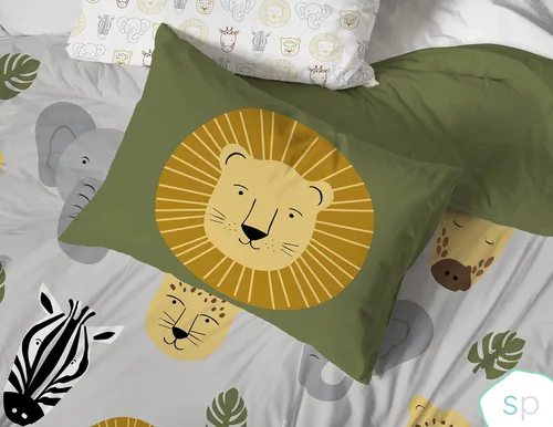 Vista 5 de Juego de cama Queen de amigos del safari de Saturday Park - Juego de 7 piezas de ropa de cama de algodón orgánico 100% animales - Certificado GOTS