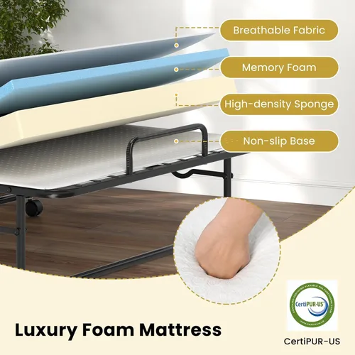 Vista 5 de Giantex Cama plegable individual con colchón, cama portátil enrollable con marco de metal resistente, cama plegable que ahorra espacio con colchón