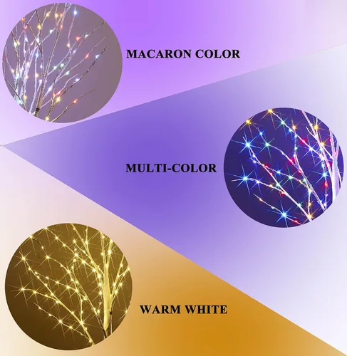 Vista 3 de Hairui Ramas de abedul iluminadas que funcionan con pilas, con 8 funciones, 100 luces multicolor y blancas cálidas, ramas preiluminadas