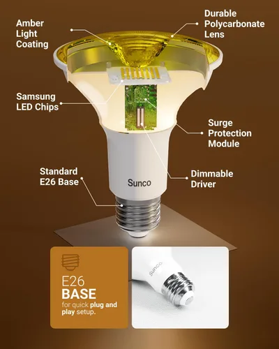 Vista 4 de Sunco Bombillas LED Amarillas Anti-Insectos para Exteriores PAR30 Luz Anti-Insectos para Porche, Patio Trasero, Exterior, 11W=75W, Resplandor Ámbar