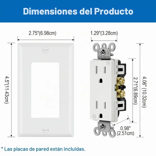 Vista 7 de BESTTEN Toma de corriente decorativa resistente a manipulaciones de 15 amperios, uso residencial y comercial, placa de pared incluida