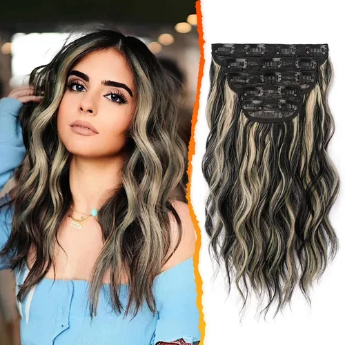 Vista 19 de BARSDAR Extensiones de cabello ondulado con clip negro marrón - 14 pulgadas, extensiones de cabello corto ondulado con clip para mujer - 5 piezas