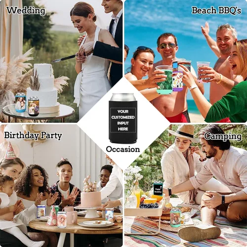 Vista 7 de Juego de 1 enfriador de latas personalizado para boda, soporte para bebidas frías para latas, enfriadores de latas de graduación personalizados