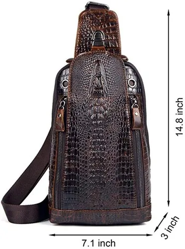 Vista 7 de Mochila estilo bandolera de piel para hombres y mujeres, bandolera de hombro, al pecho, mochila de uso diario para viajes, al aire libre