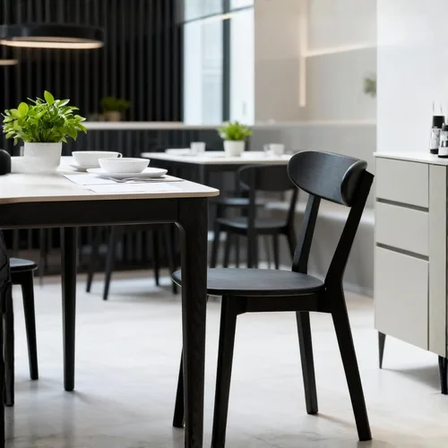 Vista 9 de Silla de comedor de roble macizo para cocina (1, negro) Contoured seat for comfort. Non-slip feet, sturdy wood. Quick assembly. For dining