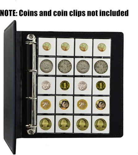 Vista 5 de Álbum de monedas y fundas para monedas de 2 x 2 pulgadas, 200 bolsillos, libros de almacenamiento de monedas negras