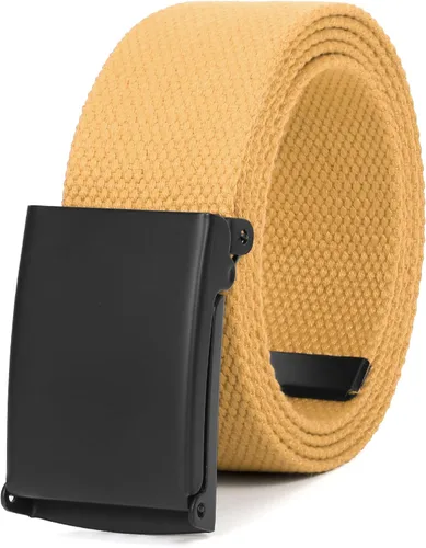 Vista 11 de WHIPPY Cinturón de tela con hebilla militar de color negro sólido, tapa abatible, totalmente ajustable, para hombre, con corte a medida