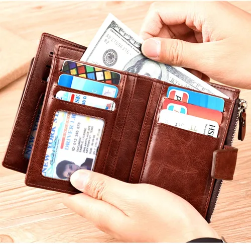 Vista 2 de Carteras de cuero para hombres con bloqueo RFID ranura para tarjetas de identificación separadas B2001 Clásico