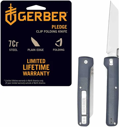 Vista 13 de Gerber Gear Pledge Pocket Knife with Pocket Clip - 3.7" Full Panel Plain Edge Blade Folding Knife - EDC Gear and Equipment Omni Gris