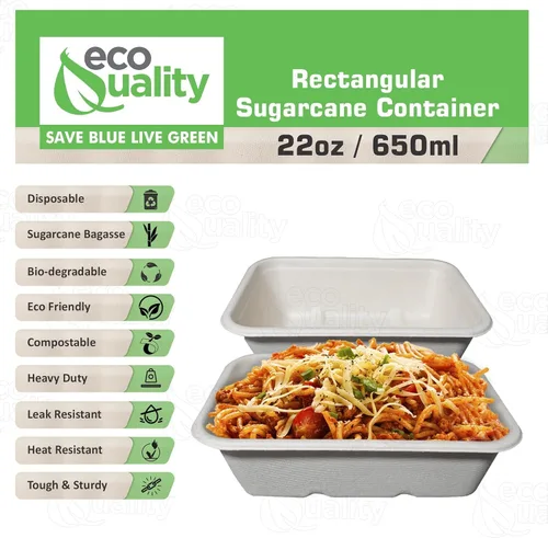 Vista 2 de EcoQuality Cuencos desechables de 22 onzas – Cuencos rectangulares compostables de fibra de caña de azúcar, biodegradables, ecológicos, oblongos