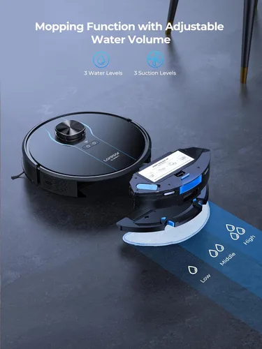 Vista 5 de Robot aspirador y trapeador, 5000 Pa - Robot aspirador autovaciante, aspiradora robótica de navegación Lidar con mapeo inteligente, 180 minutos