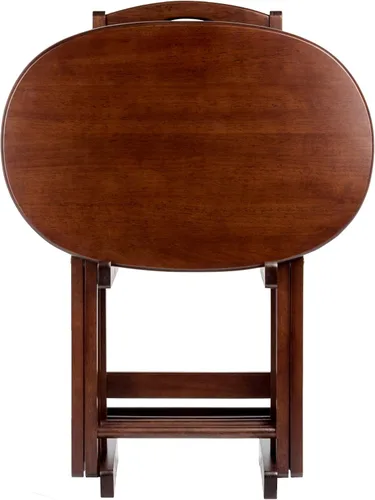 Vista 5 de Ergode Juego de mesa de madera de 5 piezas, elegantes mesas plegables, base duradera con marco en X, práctico soporte vertical, fácil montaje