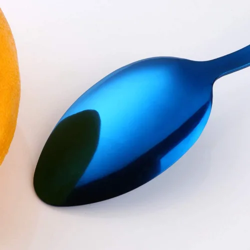 Vista 5 de MINGYU Juego de 12 cucharas de acero inoxidable, elegantes cucharas de sopa azules, cucharas de mesa de 7 pulgadas, cucharas de titanio