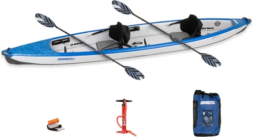 Vista 12 de Sea Eagle RazorLite Kayak inflable – Ligero, punto caído, kayak de turismo de alta velocidad – Solo o en tándem – Asiento trasero alto, remo (s)