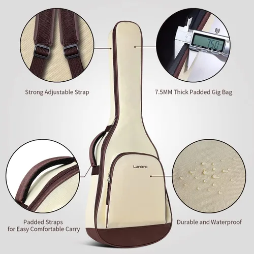 Vista 5 de Guitarra acústica negra de 38 pulgadas, kit para principiantes de guitarra acústica para adultos, juego de iniciación con bolsa acolchada, correa
