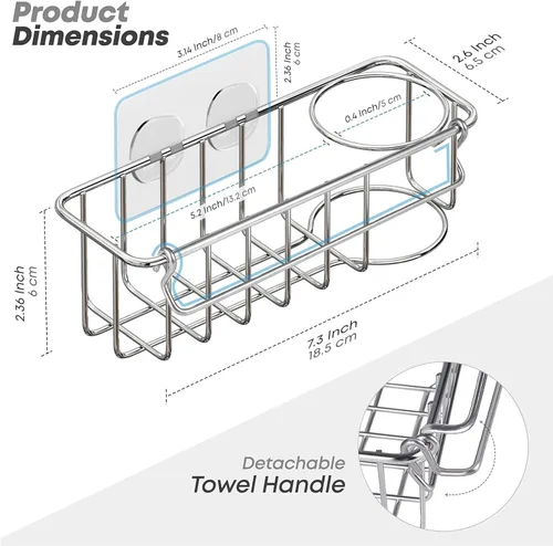 Vista 3 de KESOL Organizador de esponja a prueba de óxido para cocina, organizador de acero inoxidable, soporte para cepillo, accesorios 304, ventosa + adhesivo