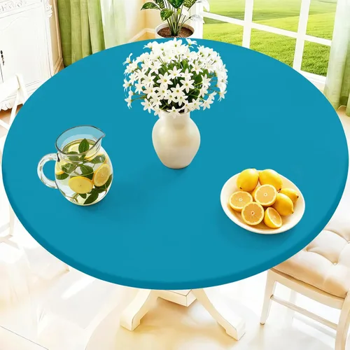 Vista 36 de Moosfor Mantel redondo de elastano, elástico ajustable impermeable para mesas de 18 a 24 pulgadas, mantel de picnic elástico lavable para Azul