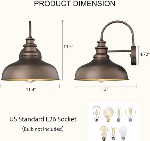 Vista 3 de Bestshared Paquete de 4 luces de pared para exteriores, luz de granero de granja, farol resistente al agua para exteriores, base E26, aplique