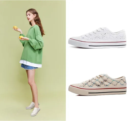 Vista 5 de ZGR - Tenis de lona para mujer a la moda con empeine de malla de punto y corte bajo de estilo casual