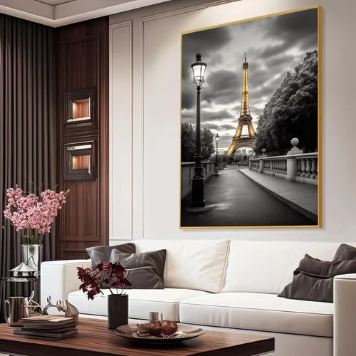 Vista 6 de Arte de pared en lienzo de la Torre Eiffel dorada, decoración de la Torre Eiffel, lienzo de la Torre Eiffel en blanco y negro, decoración de pared