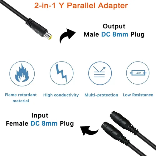 Vista 6 de Cable adaptador paralelo, 0.315 in, cable combinador solar, rama Y, 10.7in, 10A, 45V, 300W, protección de corriente inversa, compatible con Jackery