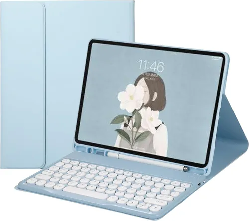 Vista 10 de Funda de teclado para Galaxy Tab S6 Lite de 10.4 pulgadas Funda de teclado con teclas redondas lindas de colores Teclado inalámbrico desmontable BT
